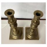 Antique Pair Russian / Polish Brass Shabbat Candlesticks #2