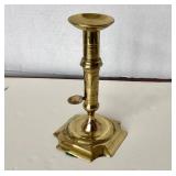 Antique Queen Anne Brass Pushup Candlestick