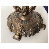 Classical English Victorian Gilt Metal Table Lamp With Fringed Shade