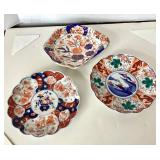 Pair of Vintage Imari Ware Plates + Gilded Imari Leaf Dish