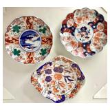 Pair of Vintage Imari Ware Plates + Gilded Imari Leaf Dish