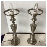 Pair of Modern Brushed Nickel Table Lamps