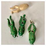 Group of Vintage Hand Crafted Fishing Decoys and Frog Lures