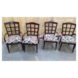 Dark wood Dining Table wtih 4 wood and upholstered chairs