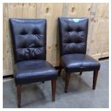 Pair of Dark Brown Leather Dining Chairs