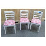 Vintage set of 3 white wood and upholstered chairs