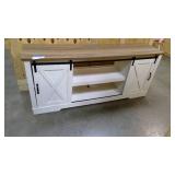 White and Wood Top Farmhouse TV Stand with Sliding Barn Doors