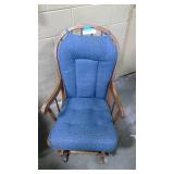 Wooden Glider Rocking Chair with Blue patterned cushion