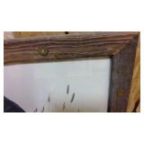 Rustic wood and bullet casing framed black lab painting 27"x23"