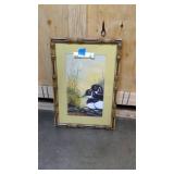 Bamboo style framed and matted Wood Duck painting 14"x20"