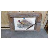 Rustic Reclaimed Wood framed lithographed pheasant 36x25"