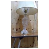 Vintage etched crystal table lamp with cream shade