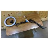 Overhead Ring light with adjustable scissor arm and phone mount clamp