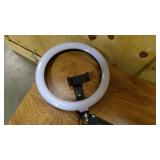 Overhead Ring light with adjustable scissor arm and phone mount clamp