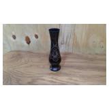 Vintage black and gold etched brass vase 7"