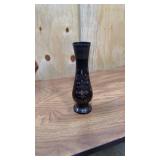 Vintage black and gold etched brass vase 7"