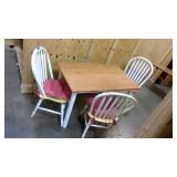 Light wood and white kitchen table with 3 solid wood chairs