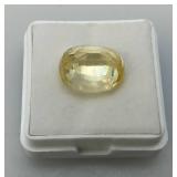 14.70 Cts Lab Created Yellow Sapphire Cushion Cut Loose Gemstone In Protective Case