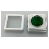21.75 Lab Created Green Topaz Round Cut Loose Gemstone In Protective Case