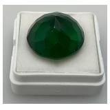 21.75 Lab Created Green Topaz Round Cut Loose Gemstone In Protective Case