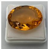 28.10 Lab Created Orange Topaz Oval Cut Loose Gemstone In Protective Case