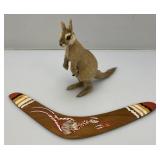 Misc. Collectibles Including Wodden Boomerang And Miniature 6" Kangaroo With Baby Made From Real Fur