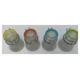 Vintage Set Of Four Clear Glass Tapered Canister Jar Set With Wire Bail Clasp 4 5/8" Tall