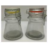 Vintage Set Of Four Clear Glass Tapered Canister Jar Set With Wire Bail Clasp 4 5/8" Tall