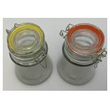 Vintage Set Of Four Clear Glass Tapered Canister Jar Set With Wire Bail Clasp 4 5/8" Tall
