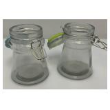 Vintage Set Of Four Clear Glass Tapered Canister Jar Set With Wire Bail Clasp 4 5/8" Tall