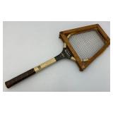 Vintage Wooden MacGregor Commander Tennis Racket With Wooden Holder