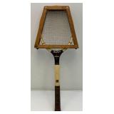 Vintage Wooden MacGregor Commander Tennis Racket With Wooden Holder