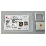 GDL Gemstone And Diamond Identification Laboratory Natural Yellow Sapphire 1.75CT Princess Cut Gemstone With Card