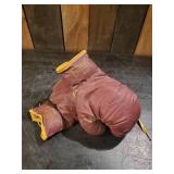 Pair of Vintage Maroon and Gold Everlast Boxing Gloves 9oz