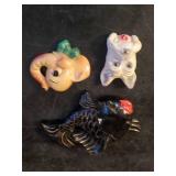 3 Highly Collectable Chalkware Wall Décor fish, Elephant, Dog