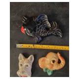 3 Highly Collectable Chalkware Wall Décor fish, Elephant, Dog