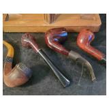 Collection of Vintage Smoking Pipes With Stand and Tobacco Jar