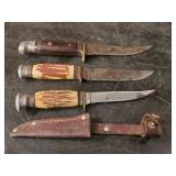 3 Vintage Straight Edge Knives Monarch, Western, and Others