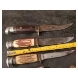 3 Vintage Straight Edge Knives Monarch, Western, and Others