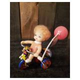 Vintage Very Cool Tin Toy Tricycle with Little Girl - MTU Korea