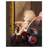 Vintage Very Cool Tin Toy Tricycle with Little Girl - MTU Korea