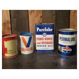 Lot of Motor Oil Cans  Valvoline, Rare Peralube Outboard Can and others