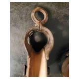 2 Antique Pulley Wheels one Wooden wheel & one Metal Wheel