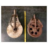 2 Antique Pulley Wheels one Wooden wheel & one Metal Wheel