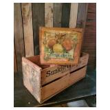 2 Wooden Vintage Fruit Boxes, sunkist, and red Ribbon Yakima Apples