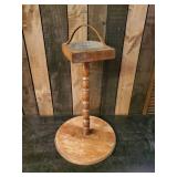 Antique Standing Wooden Ashtray and glass Tray with leather Handle