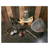 misc Vintage Lot Shoe Shine Kit, Universal Military Head Phones, Ball Jar and more