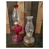 Beautiful Oil Lamps,  one gorgeous Red and the other beautiful clear Glass