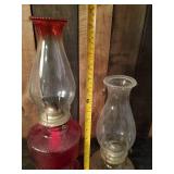 Beautiful Oil Lamps,  one gorgeous Red and the other beautiful clear Glass