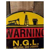 Round Metal Sign Warning N.G.L Pipeline Approx 12" round